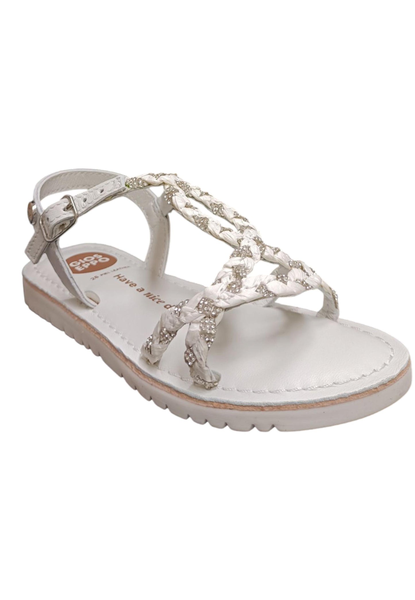 Sandalo bambina Gioseppo Wenham bianco pelle fibbia comfort elegance